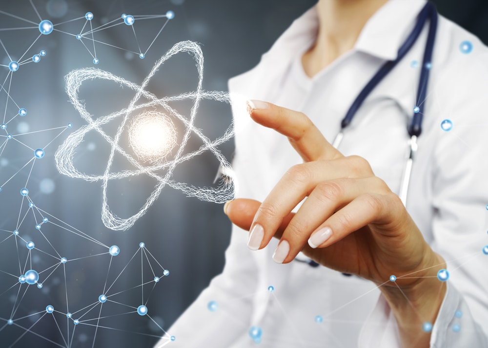 Ärztin und Schleifen-Symbol für Wissenschaft